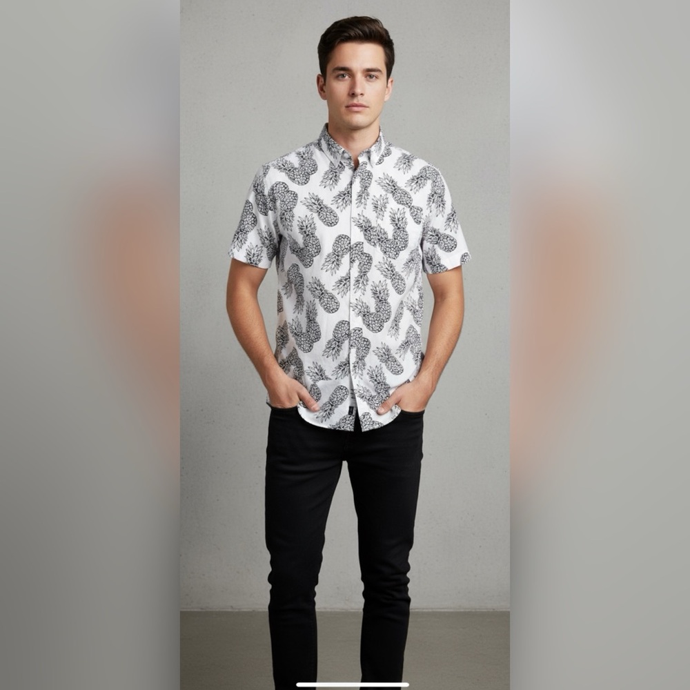 Banana Republic Men’s Short Sleeve Luxe Poplin Organic Cotton Slim Fit Shirt Med